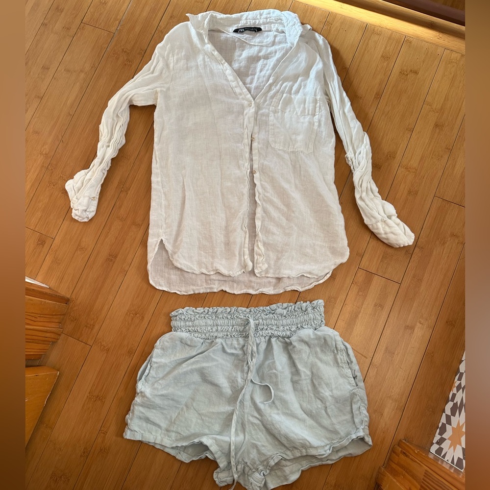 Zara Linen Button Down & Cloth & Stone Linen Shorts Set | Coastal Summer Outfit
